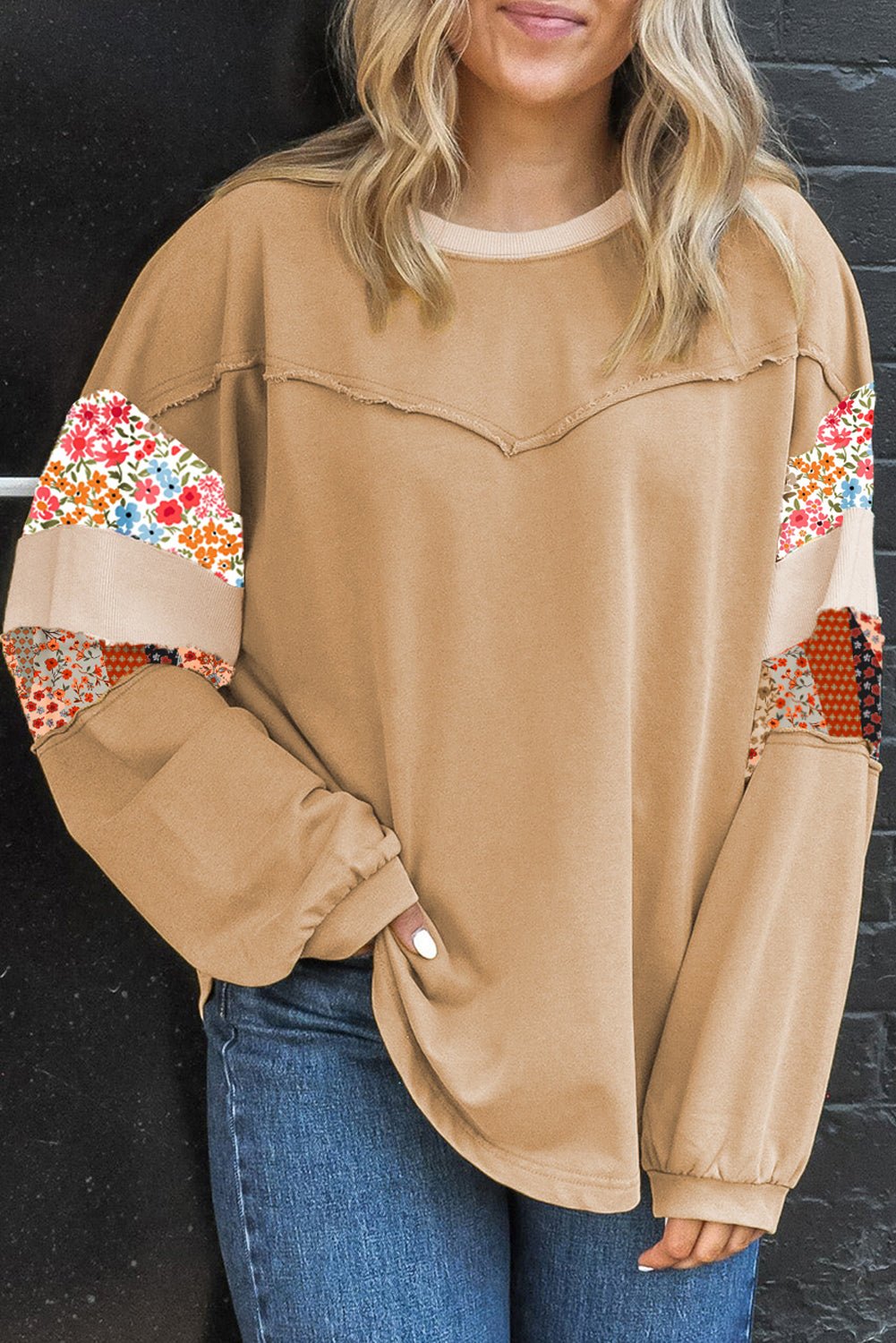 Casual Oversized Sweatshirt with Soft Fabric and Patchwork - CurveLoom