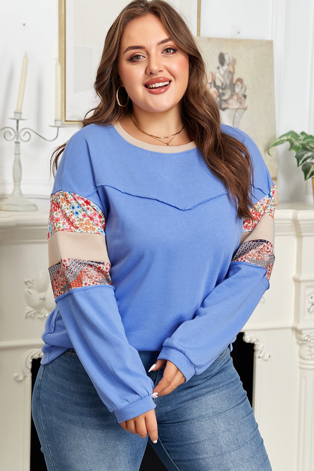 Casual Oversized Sweatshirt with Soft Fabric and Patchwork - CurveLoom