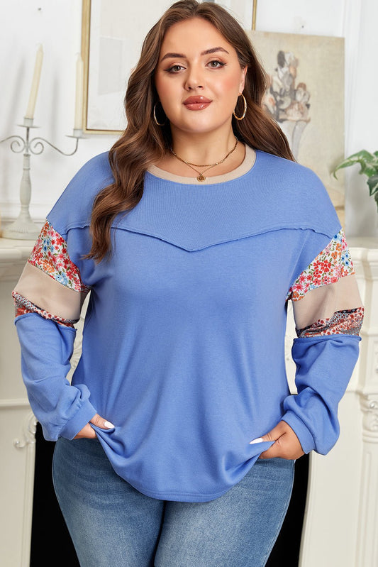 Casual Oversized Sweatshirt with Soft Fabric and Patchwork - CurveLoom