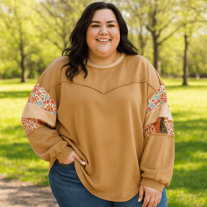 Casual Oversized Sweatshirt with Soft Fabric and Patchwork - CurveLoom