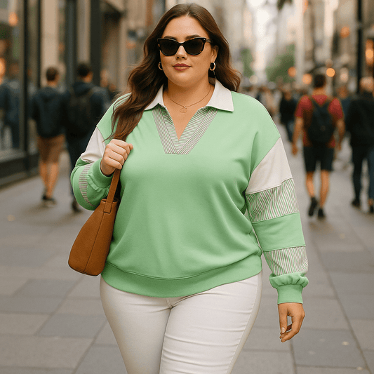 Comfortable Plus Size Sweatshirt with Striped Color Block Design - CurveLoom