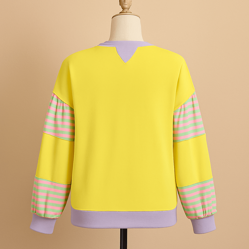 Plus Size Sweatshirt with Striped Color Block and Soft Fabric - CurveLoom