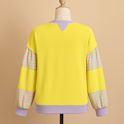 Plus Size Sweatshirt with Striped Color Block and Soft Fabric - CurveLoom