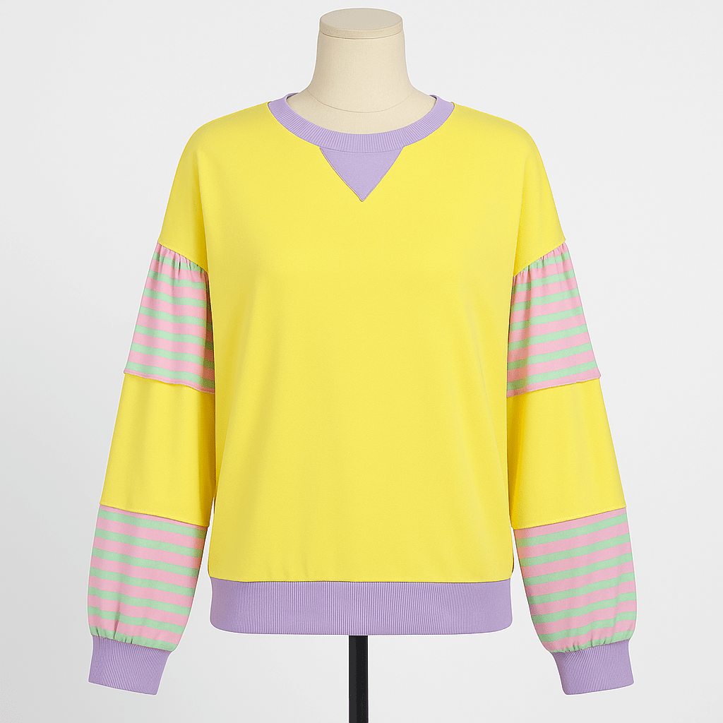 Plus Size Sweatshirt with Striped Color Block and Soft Fabric - CurveLoom