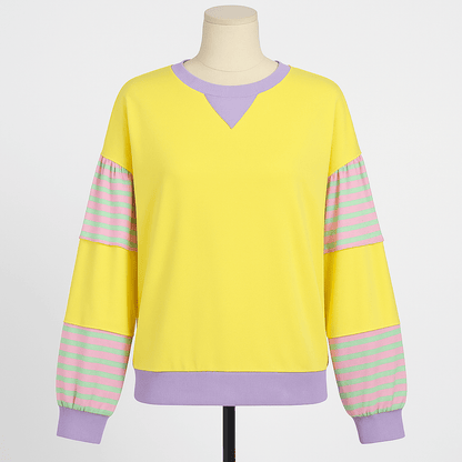 Plus Size Sweatshirt with Striped Color Block and Soft Fabric - CurveLoom