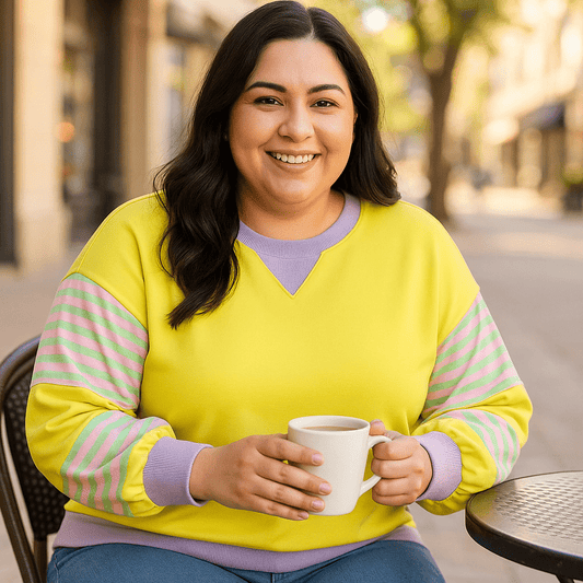 Plus Size Sweatshirt with Striped Color Block and Soft Fabric - CurveLoom