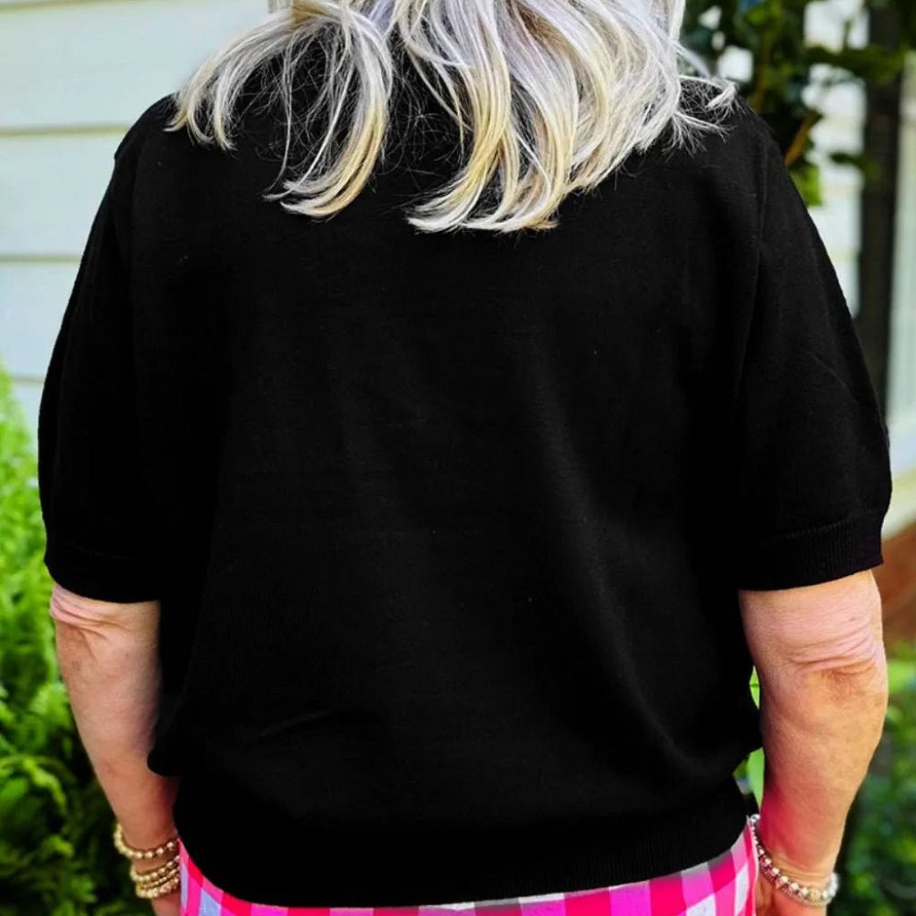 Round Neck Short Sleeve Sweater - CurveLoom