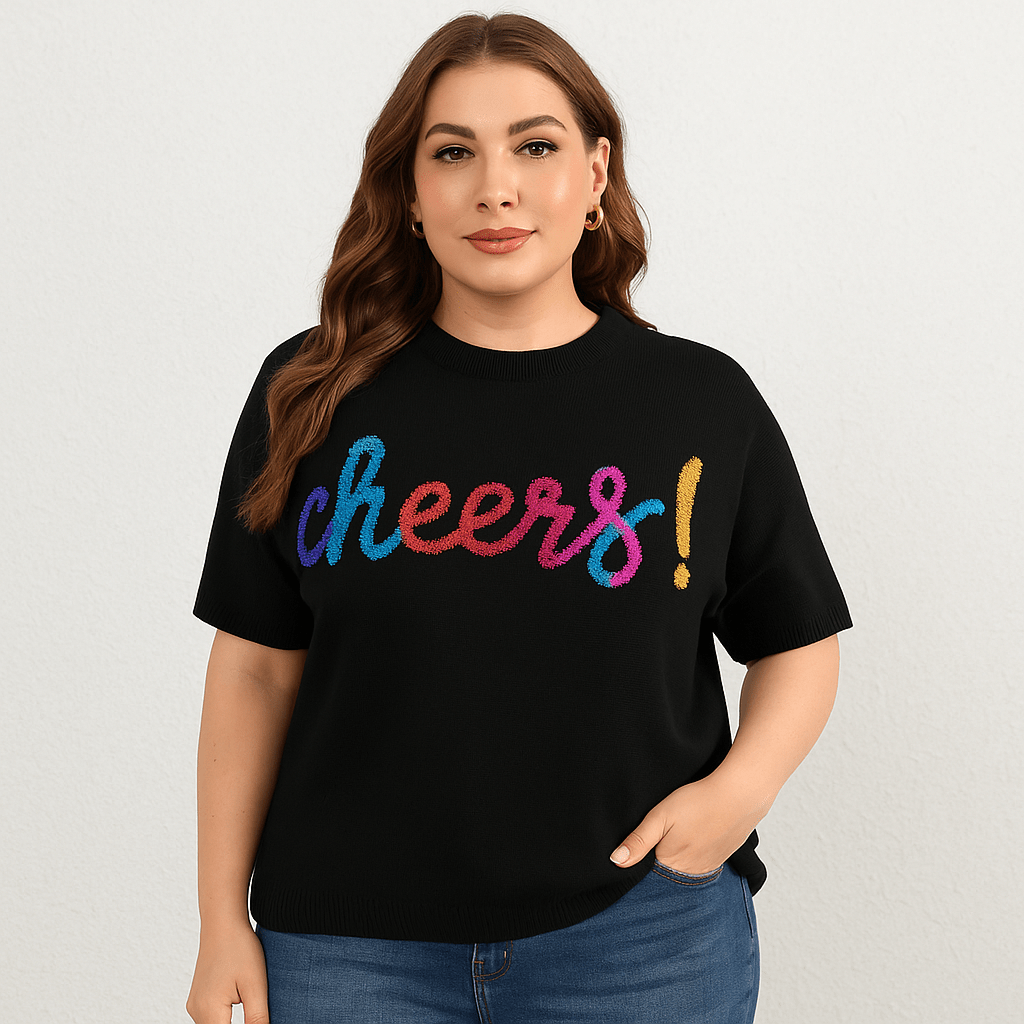 Round Neck Short Sleeve Sweater - CurveLoom